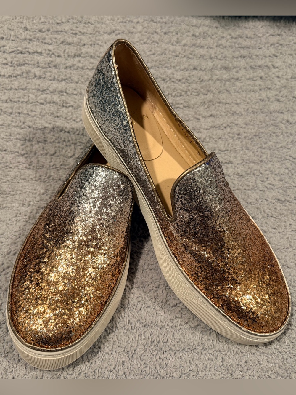 Stuart Weitzman Glitter Slip-On Loafers in Gold and Silver Ombre
